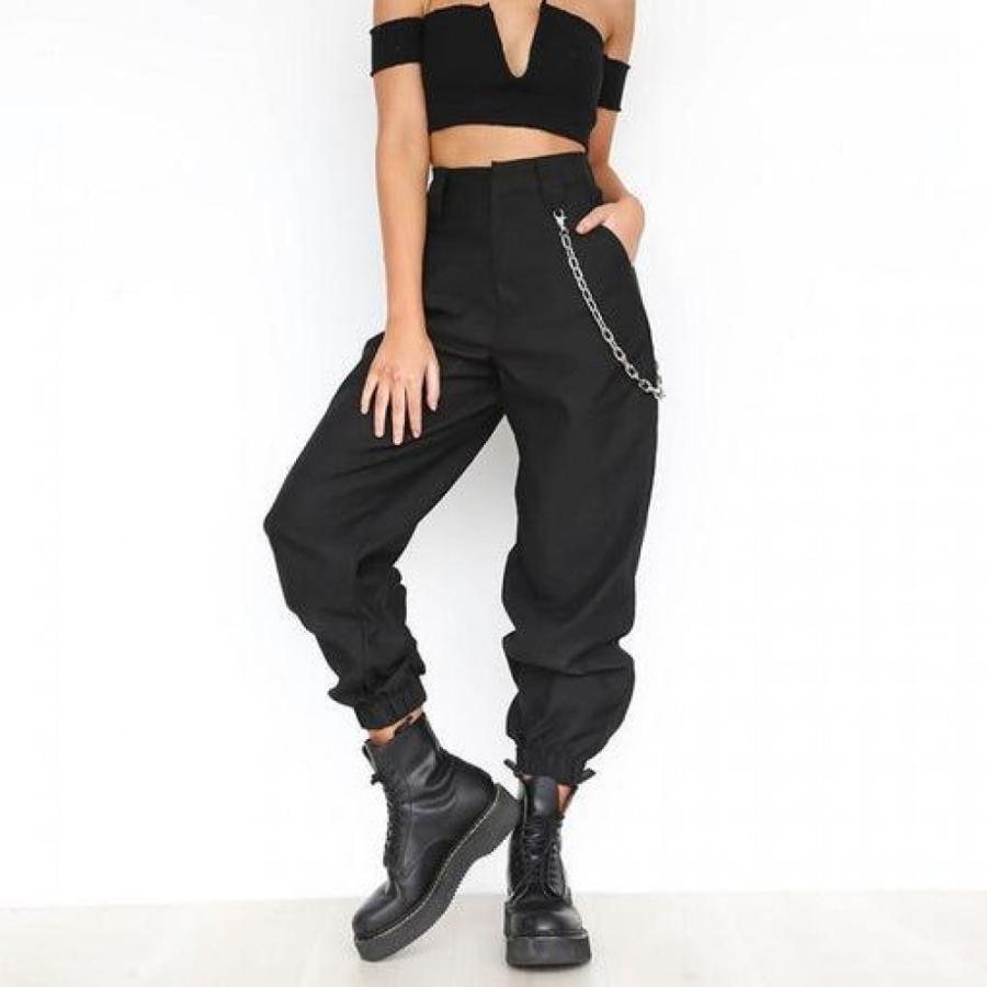 2018 Summer Thin Cargo Pants With Chains Women High Waist Ankle-Length Pants Cool Street Female Trousers Casual Khaki Pants
