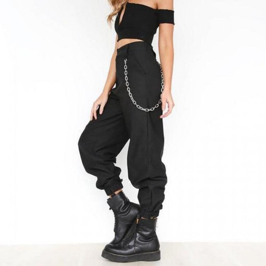 2018 Summer Thin Cargo Pants With Chains Women High Waist Ankle-Length Pants Cool Street Female Trousers Casual Khaki Pants