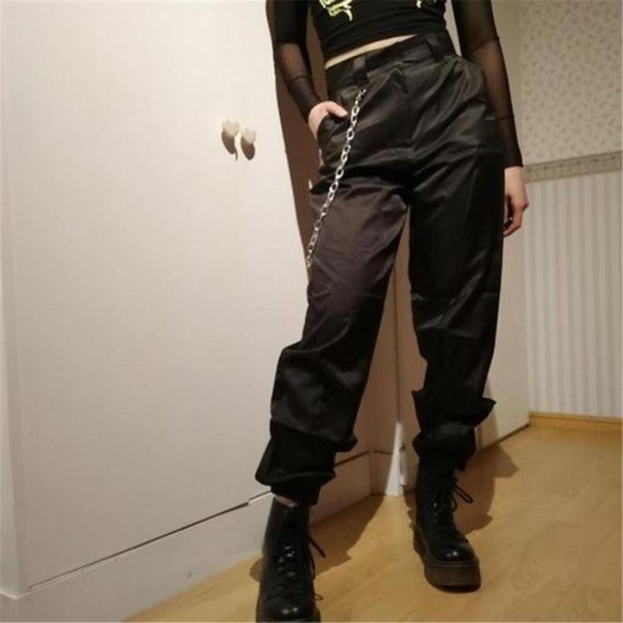 2018 Summer Thin Cargo Pants With Chains Women High Waist Ankle-Length Pants Cool Street Female Trousers Casual Khaki Pants
