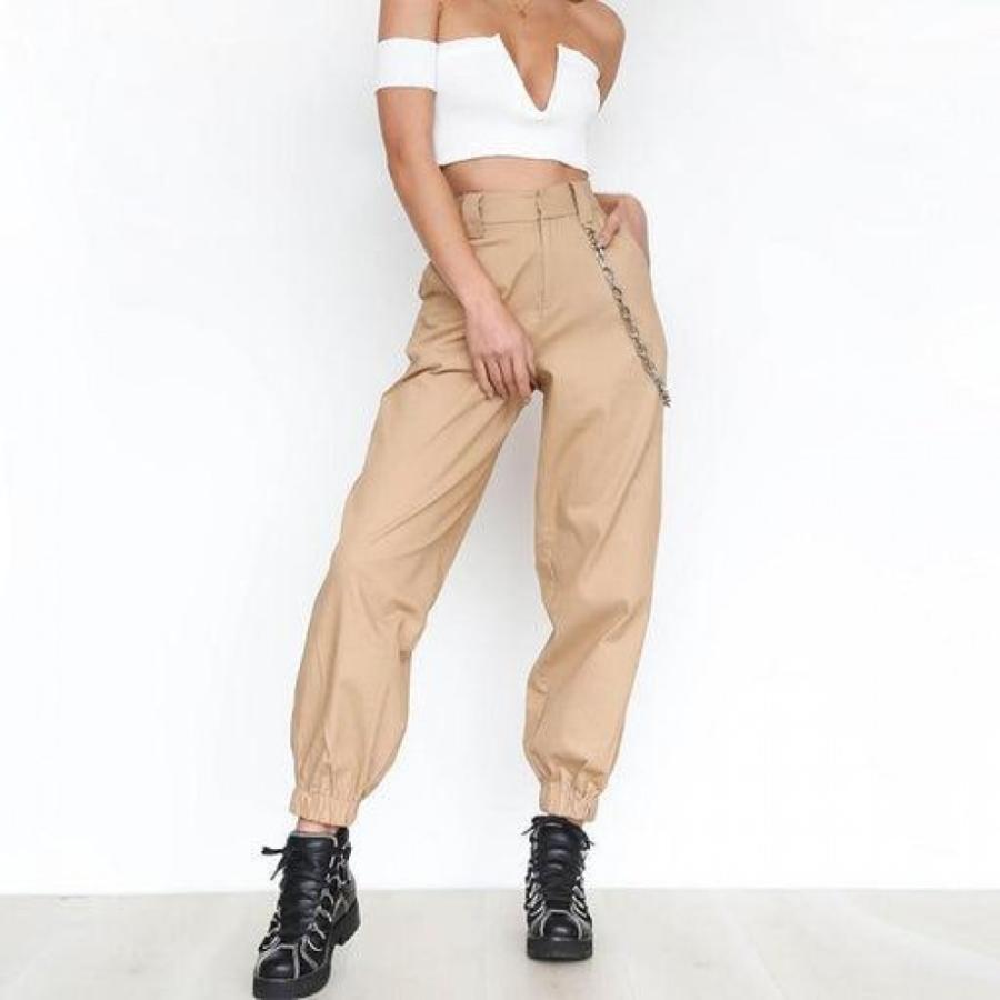 2018 Summer Thin Cargo Pants With Chains Women High Waist Ankle-Length Pants Cool Street Female Trousers Casual Khaki Pants