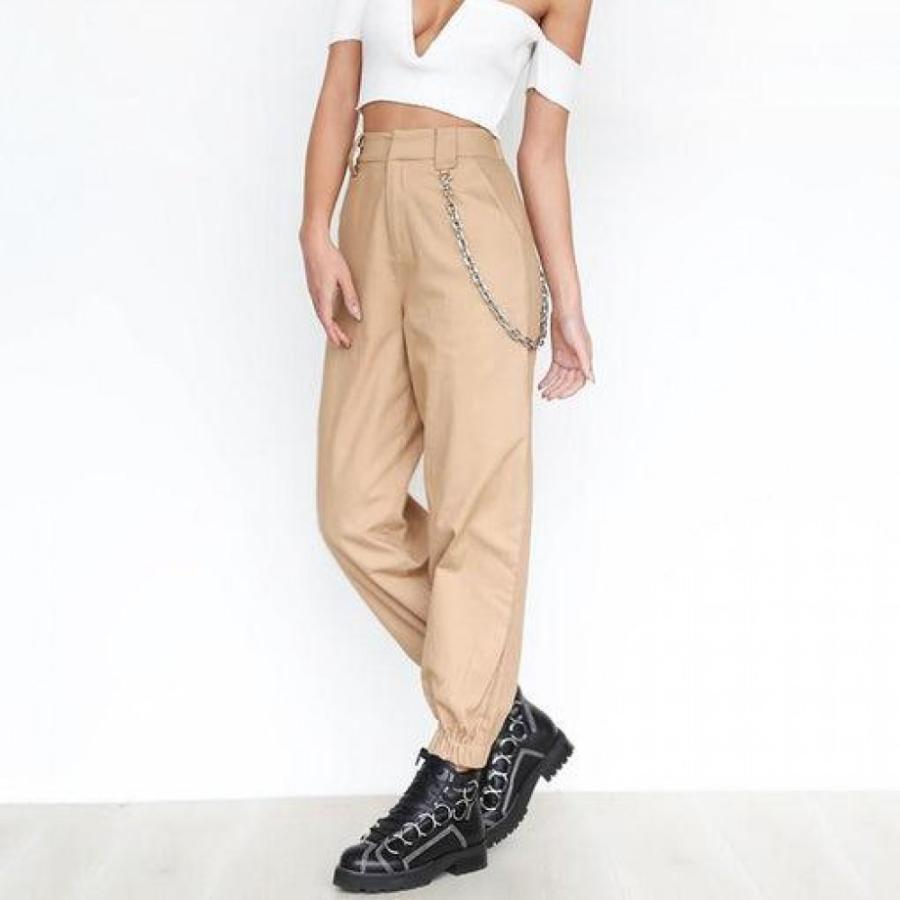 2018 Summer Thin Cargo Pants With Chains Women High Waist Ankle-Length Pants Cool Street Female Trousers Casual Khaki Pants