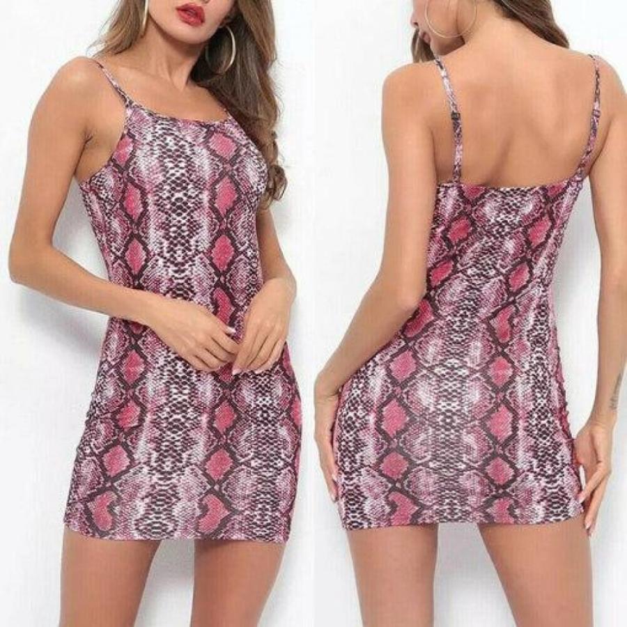 2019 Fashion Women Ladies Snake Printing Strap Mini Dress Sexy Sleeveless Bodycon Dress Casual Summer Beach Sundress