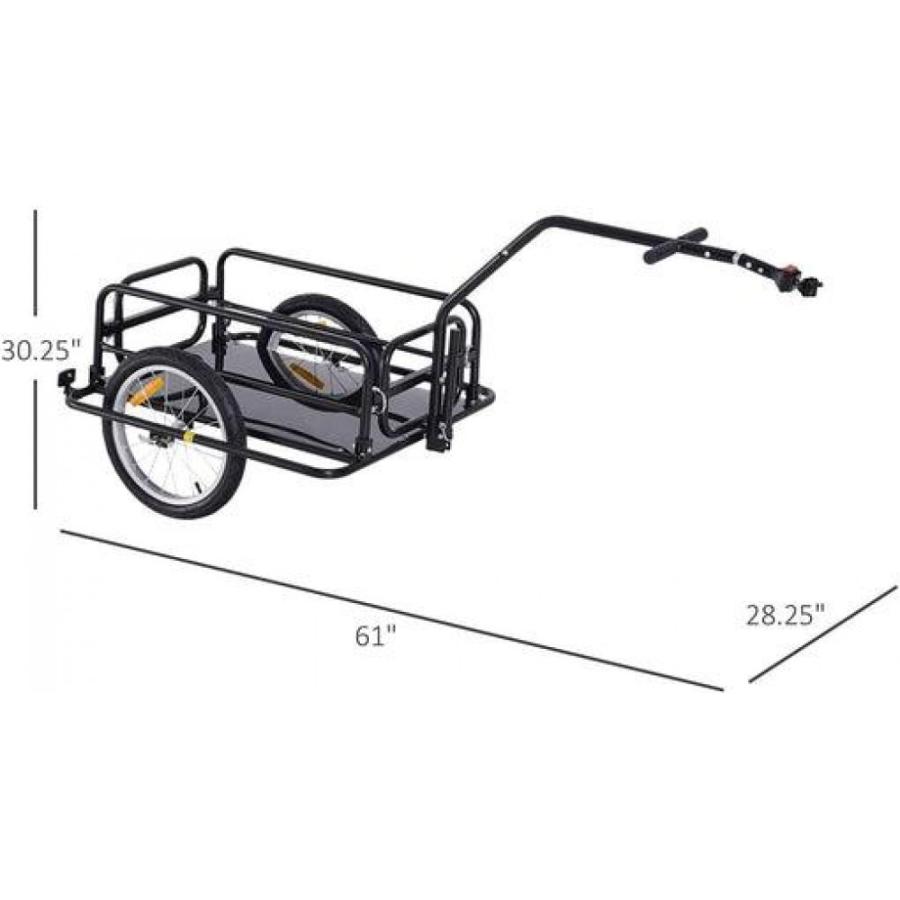 Aosom Foldable Bike Cargo Trailer Cart With Hitch, 80lbs Capacity, 16in Wheels, Black