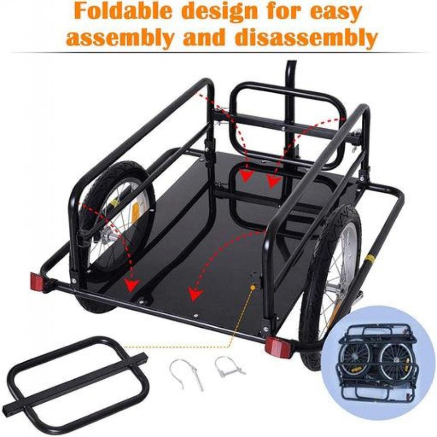 Aosom Foldable Bike Cargo Trailer Cart With Hitch, 80lbs Capacity, 16in Wheels, Black