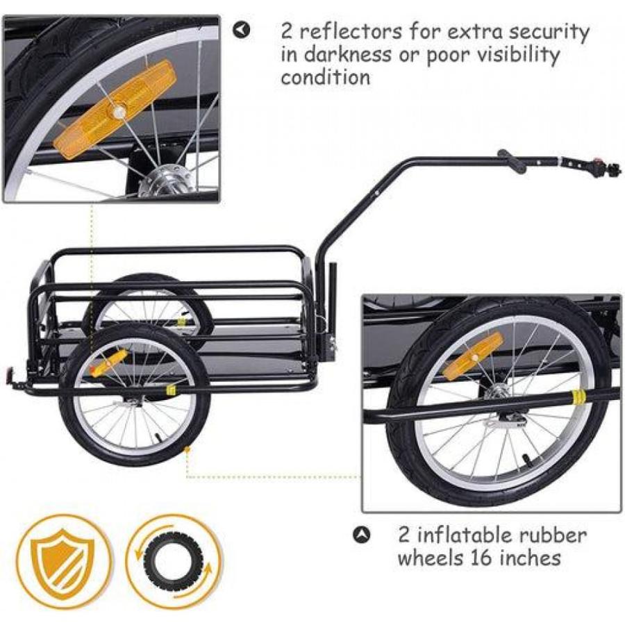 Aosom Foldable Bike Cargo Trailer Cart With Hitch, 80lbs Capacity, 16in Wheels, Black