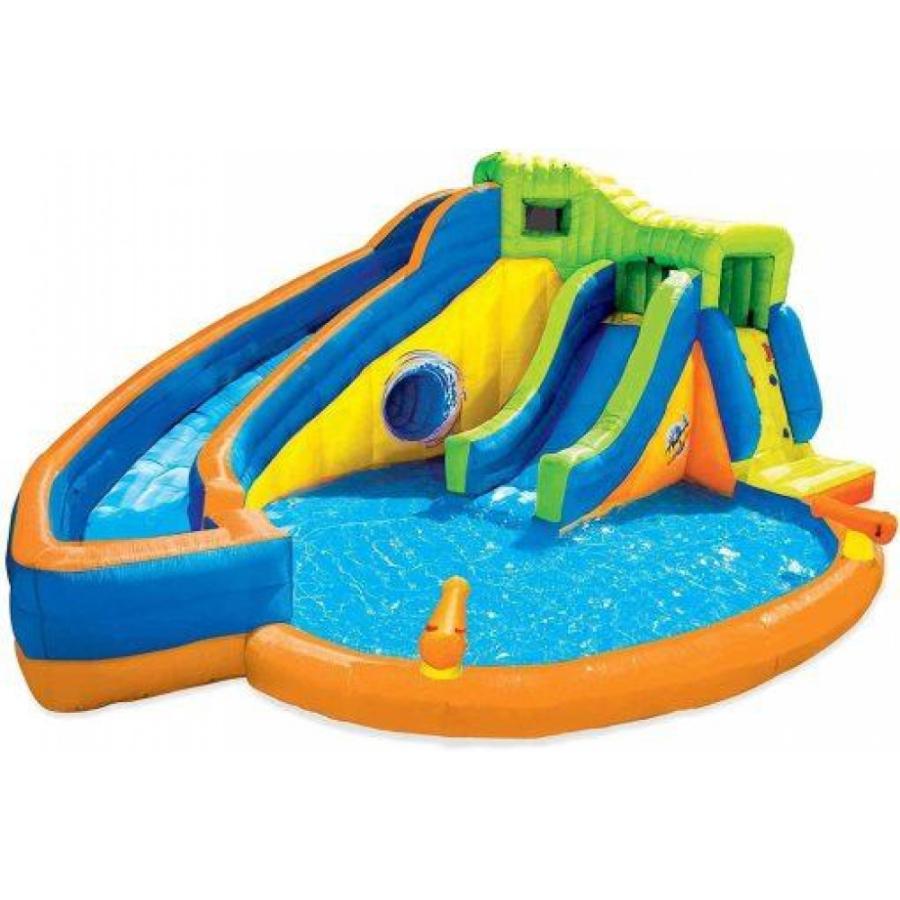 Banzai Pipeline Twist Kids Inflatable Outdoor Backyard Water Pool Aqua Splash Park And Slides With Climbing Wall, Water Cannons, & Clubhouse, Ages 5+