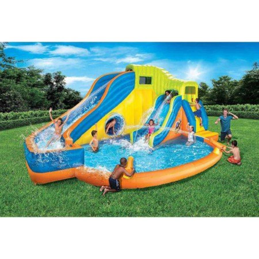 Banzai Pipeline Twist Kids Inflatable Outdoor Backyard Water Pool Aqua Splash Park And Slides With Climbing Wall, Water Cannons, & Clubhouse, Ages 5+