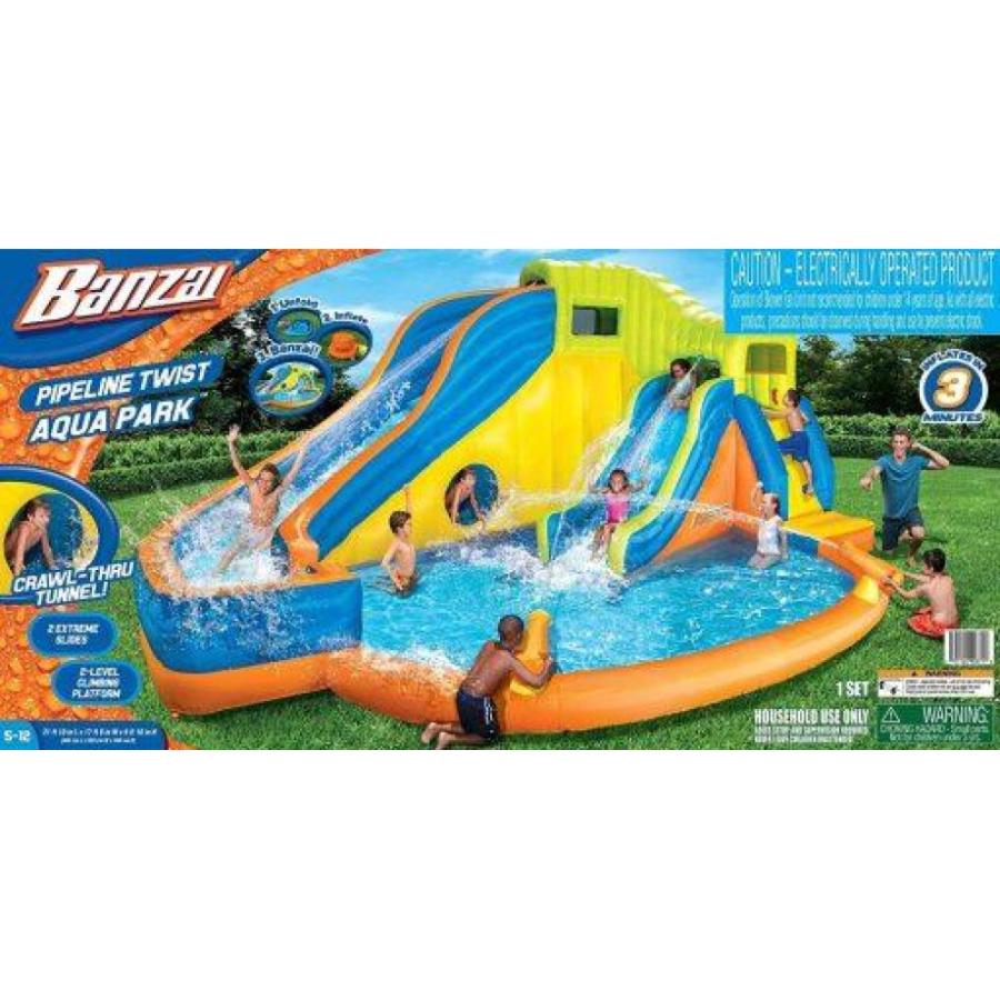 Banzai Pipeline Twist Kids Inflatable Outdoor Backyard Water Pool Aqua Splash Park And Slides With Climbing Wall, Water Cannons, & Clubhouse, Ages 5+