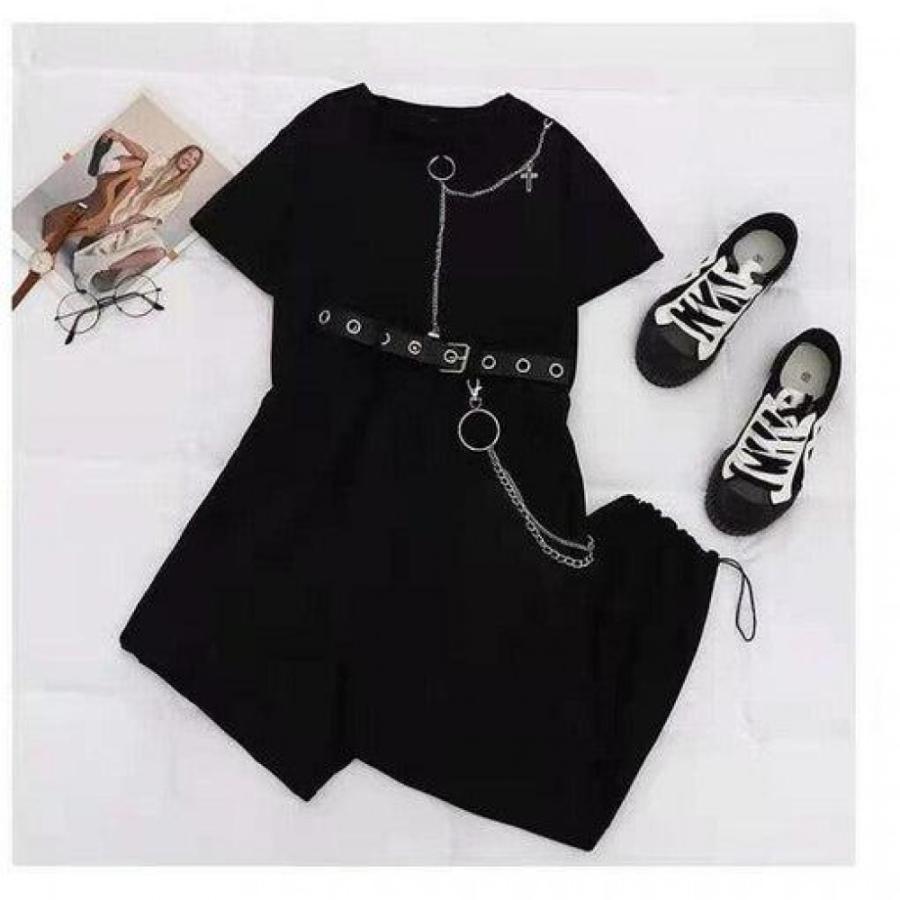 Buckle Ribbon Pocket Cargo Pants Elastic Waist High Chain Jogger Streetwear 2 Piece Suit Women