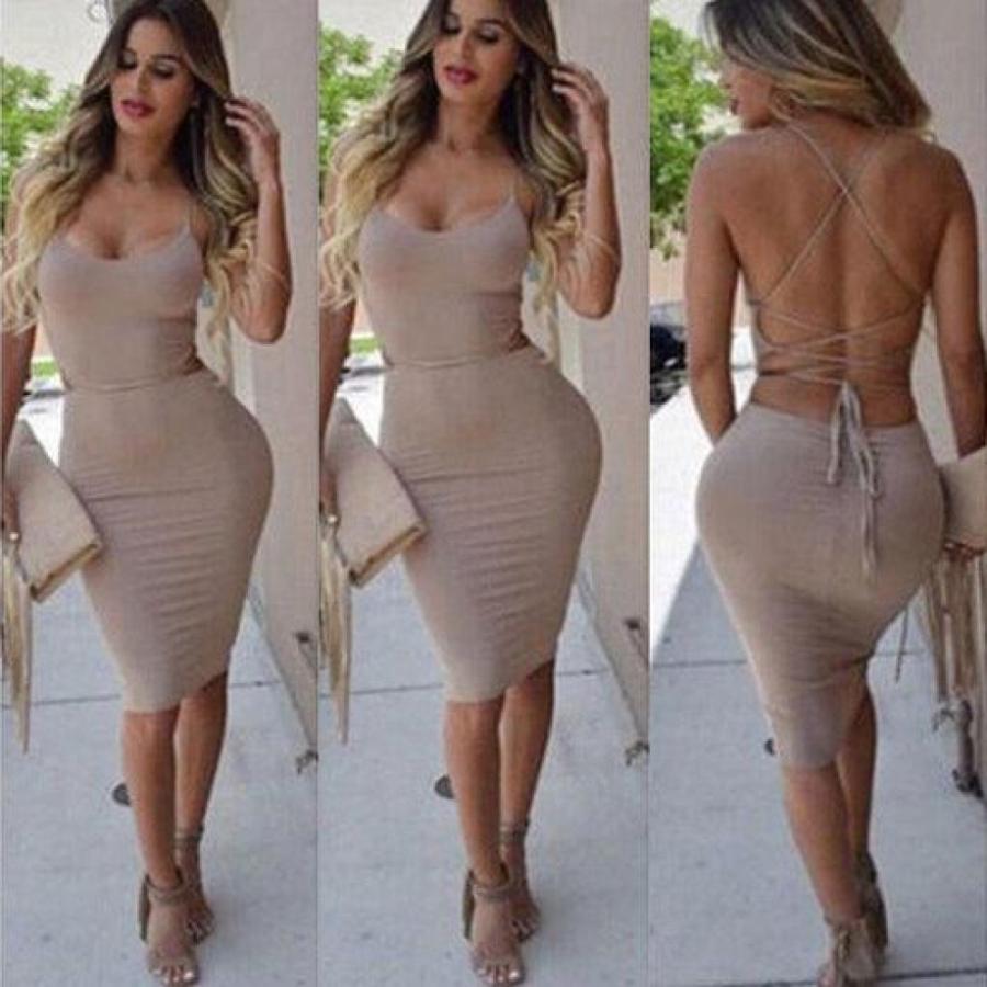 Elegant Fashion Summer Women Sleeveless Bodycon Sexy Backless Solid Casual Party Slim Beach Pencil Dress Sundress
