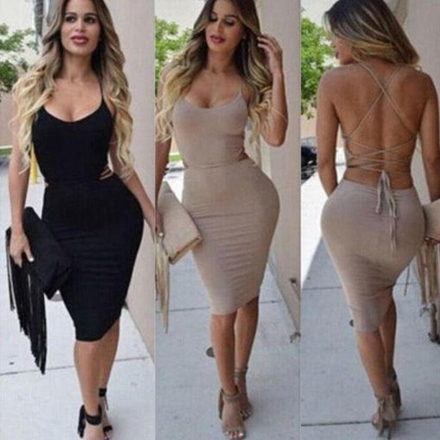 Elegant Fashion Summer Women Sleeveless Bodycon Sexy Backless Solid Casual Party Slim Beach Pencil Dress Sundress