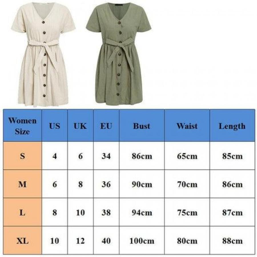 Fashion Women Boho Cotton Linen Sundress Ladies Summer Short Sleeve Holiday Beach Button Loose Solid Short Dress