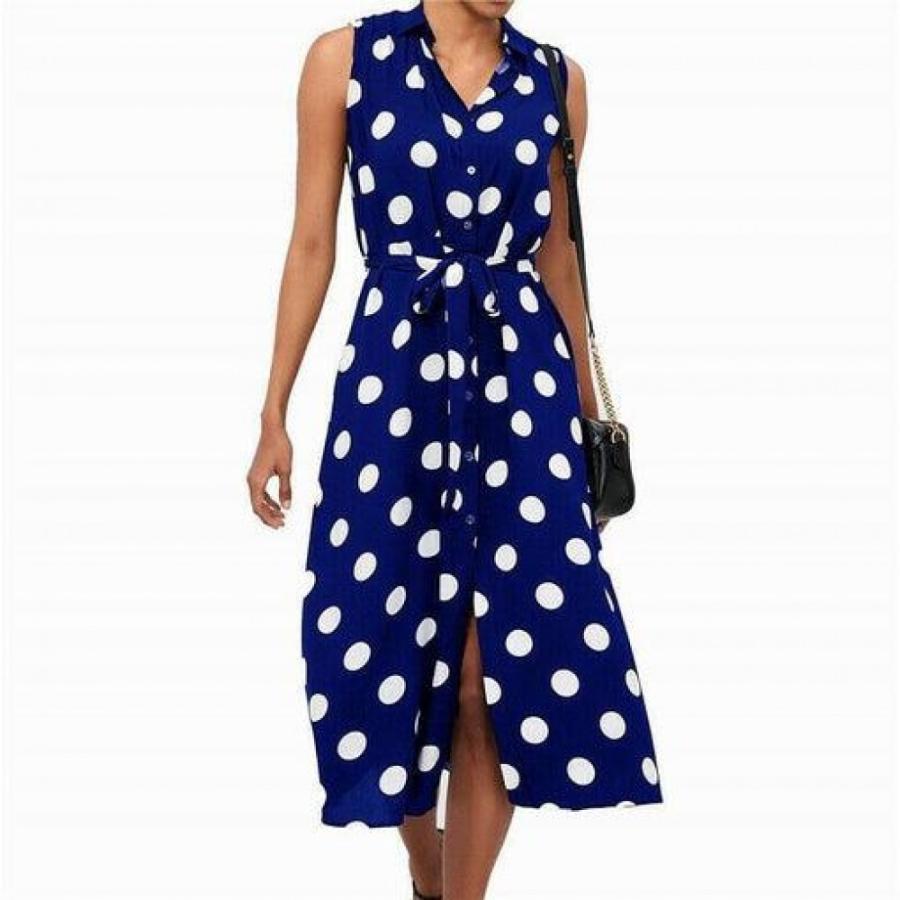 Fashion Women Boho Polka Dot Split Midi Shirt Dress Summer Ladies Sleeveless Beach Party Casual Sundress