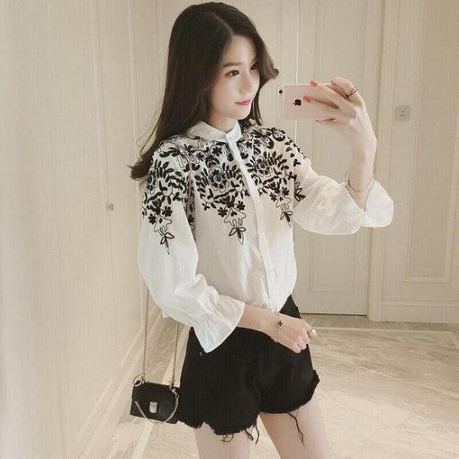 Fashion Women Ladies Long Sleeve Printed Embroidery Casual Blouse Tops Holiday Summer Office Work Shirt Plus Size