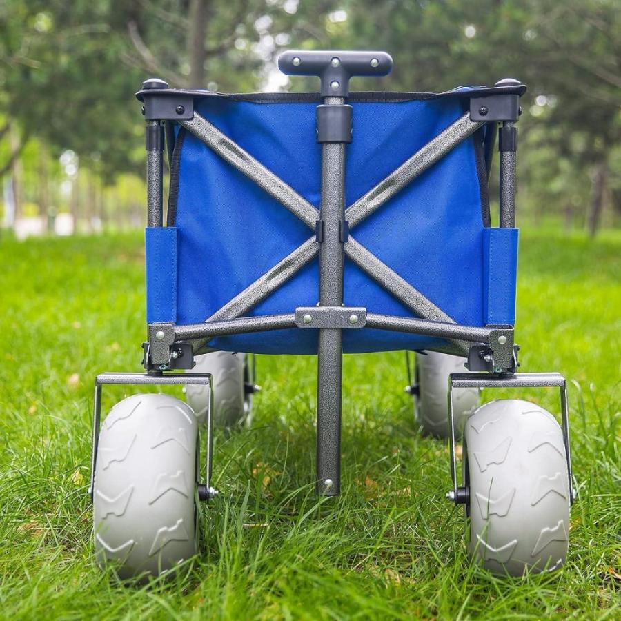 Heavy Duty Collapsible Foldable Beach Cart With Balloon Wheels For Sand Garden Wagon Camping Beach Wagon With Balloon Tires Cart For Beach With Big Wheels Inflatable Tires