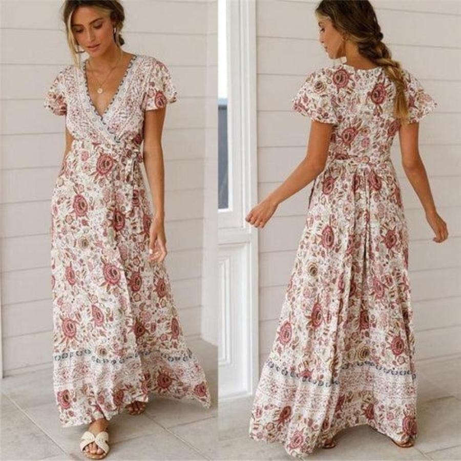 Holiday Long Dress Women's Boho Dresses Lady Boho Floral V-Neck Long Maxi Dress Summer Beachwear Sundress