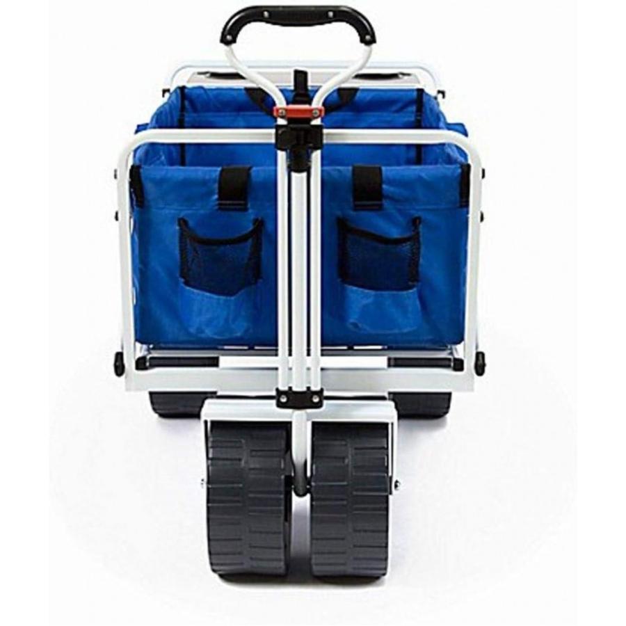 Macsports All Terrain Beach Wagon With Side Table/Heavy Duty Collapsible Folding Cart With Large Wheels For Beach Day, Picnic, Camping, Outdoor Activities / Blue/White
