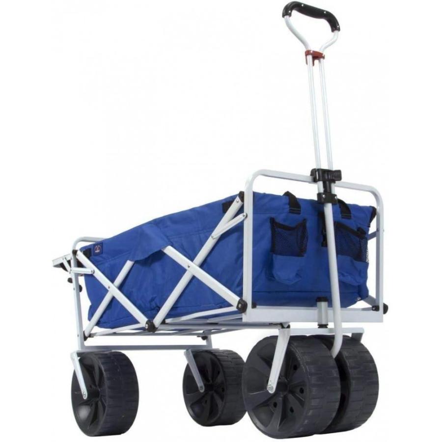 Macsports All Terrain Beach Wagon With Side Table/Heavy Duty Collapsible Folding Cart With Large Wheels For Beach Day, Picnic, Camping, Outdoor Activities / Blue/White