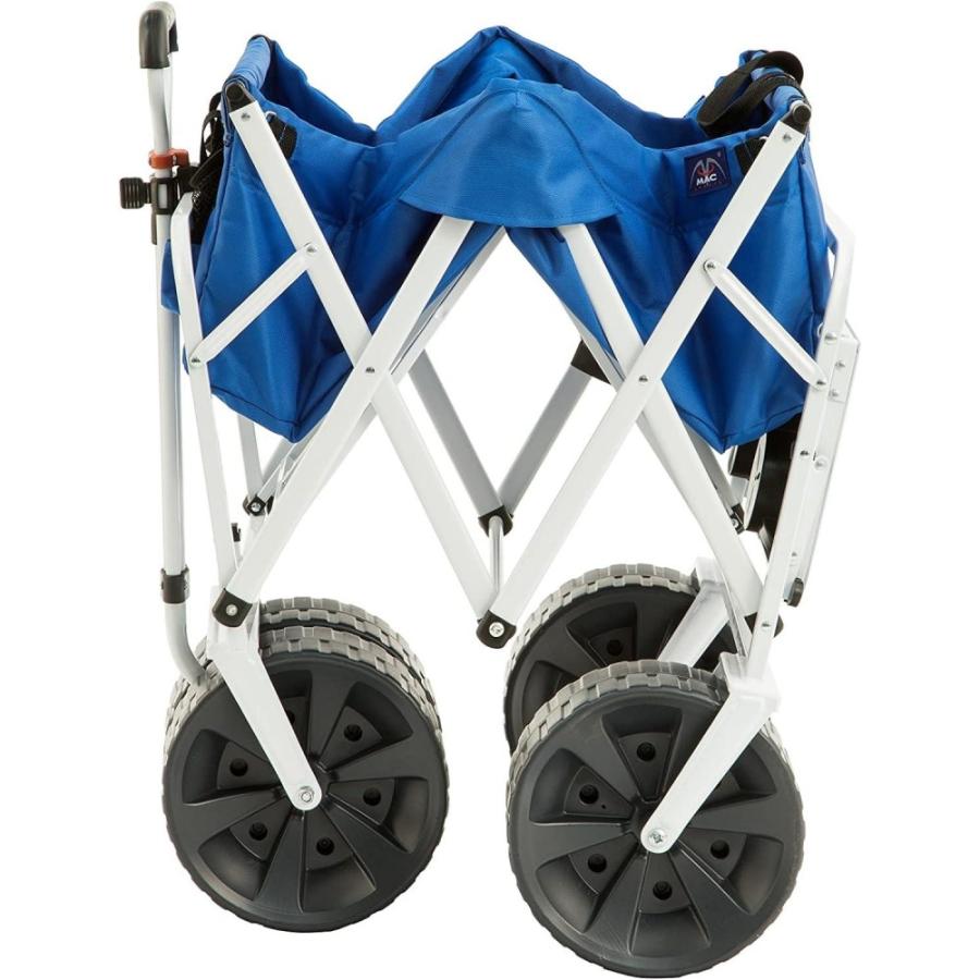 Macsports All Terrain Beach Wagon With Side Table/Heavy Duty Collapsible Folding Cart With Large Wheels For Beach Day, Picnic, Camping, Outdoor Activities / Blue/White