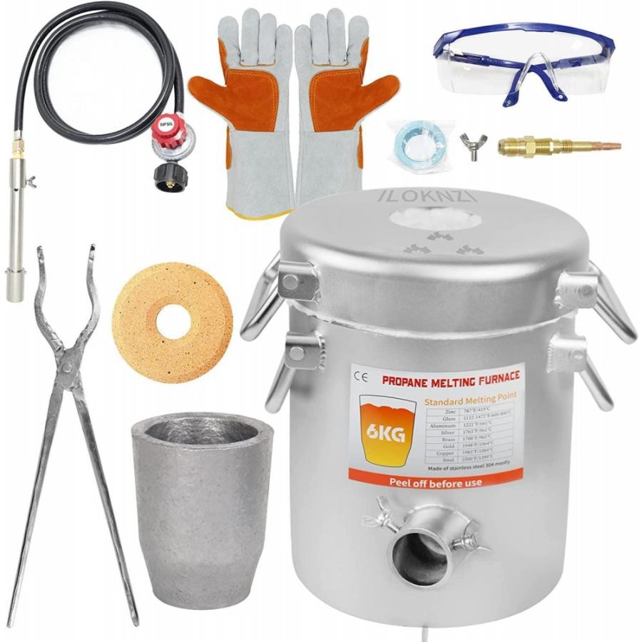Propane Melting Furnace Kits, 6kg(13lb) Graphite Crucible, Up To 2372沈, Made Ofsteel Barrel, Smelt Metal,with Goggles And High Temperature Gloves