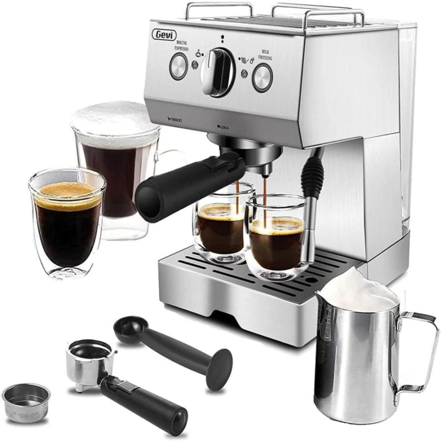 Silver Stainless Steel 15 Bar Espresso Machine 2 Shot Pump Cappuccino Maker