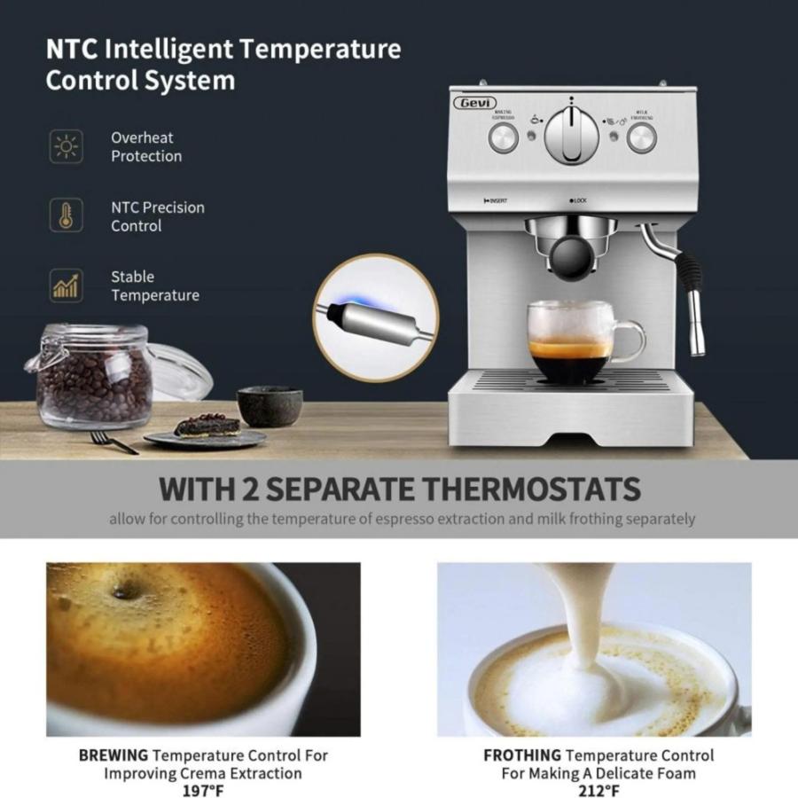 Silver Stainless Steel 15 Bar Espresso Machine 2 Shot Pump Cappuccino Maker