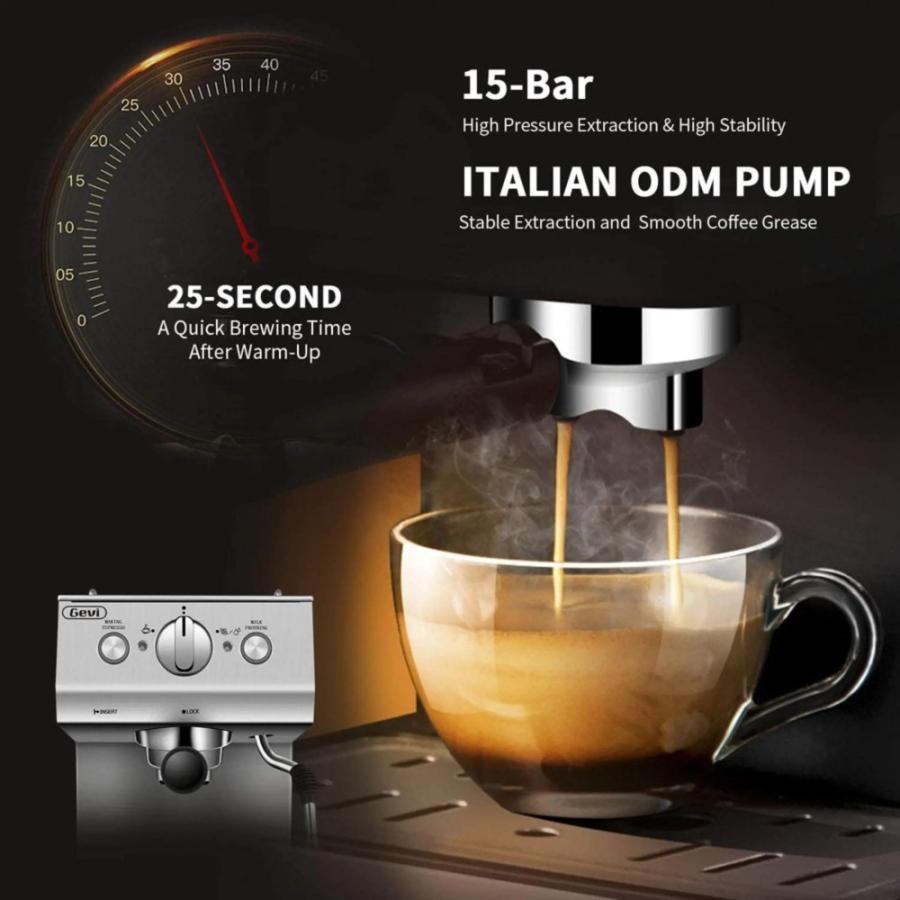 Silver Stainless Steel 15 Bar Espresso Machine 2 Shot Pump Cappuccino Maker