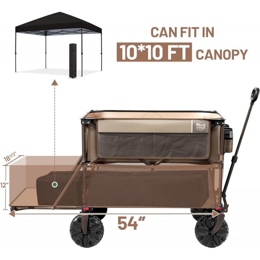 Timber Ridge 400l Large Capacity Folding Double Decker Wagon, 54 Extra Long Extender Wagon Cart, 450lbs Heavy Duty Collapsible Wagon, All-Terrain Big Wheels For Camping, Sports, Shopping, Brown