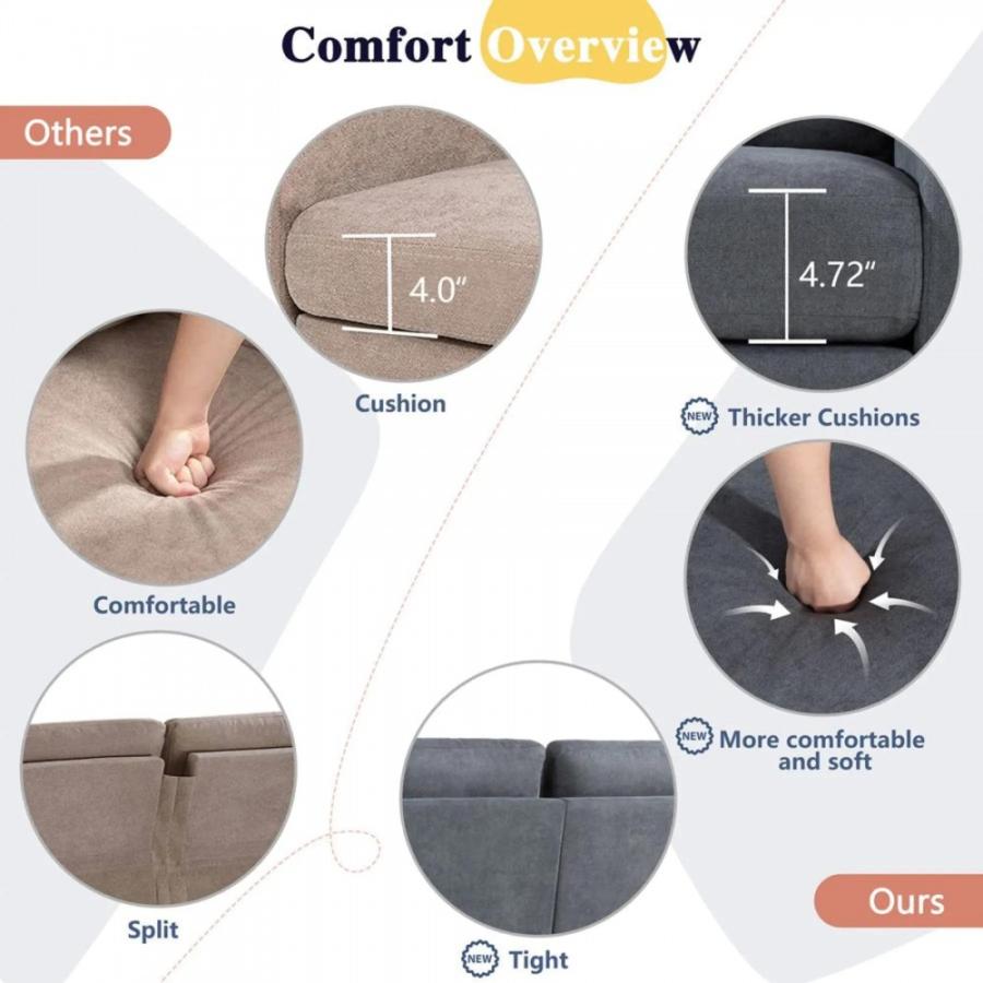 Walsunny Convertible Sectional Sofa Couch, L-Shaped Couch With Modern Linen Fabric