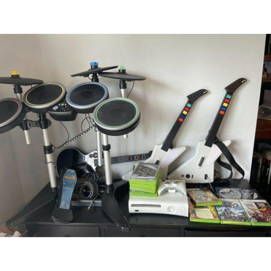 Xbox 360 Guitar Hero Lot Game Controller Drums Console Cords Rock Band 2 3 Tour